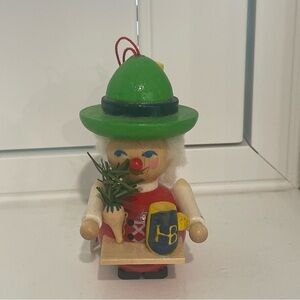 Vintage Steinbach Wooden Ornament Green Hat Beer Server HB Handmade In Germany